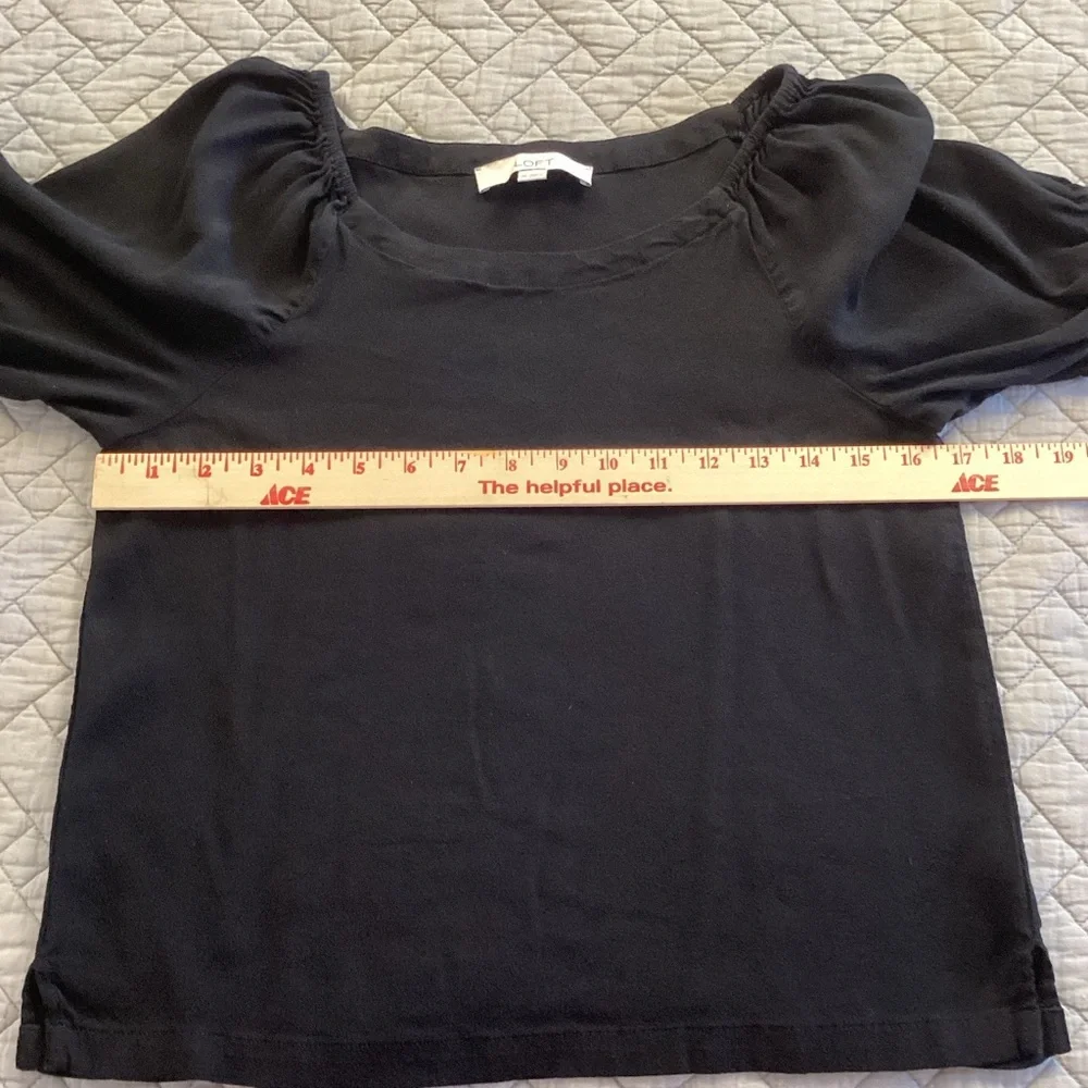 LOFT Black Puff Short Sleeve Blouse Sz XS - Picture 10 of 11